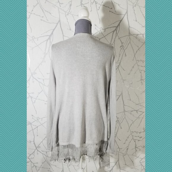 Elena Baldi Ivory Knit Open Front Cardigan w/ Lace Trim - Picture 4 of 5